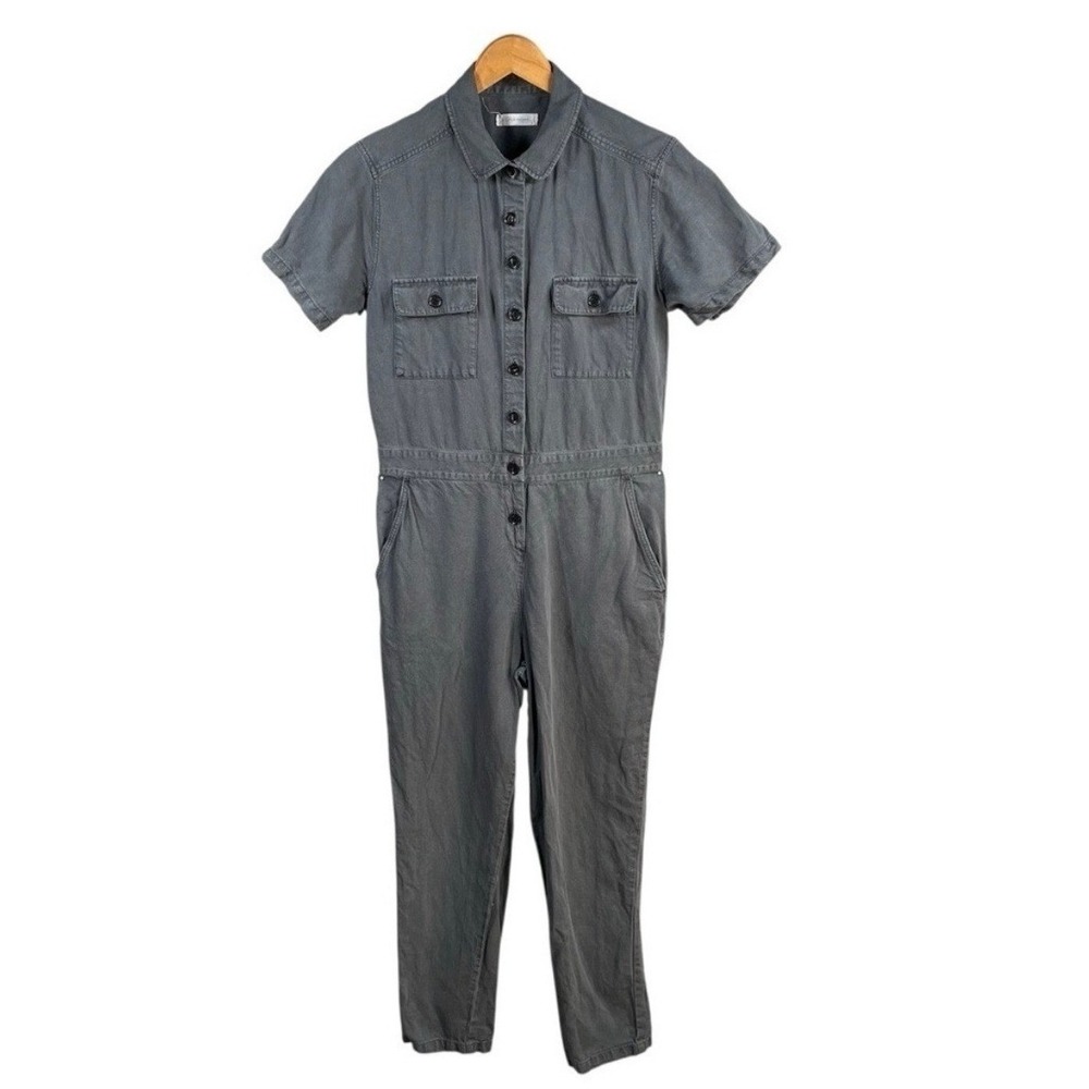 Outerknown‎ Utility Jumpsuit Short Sleeve Grey Chambray Button Up Womens XS